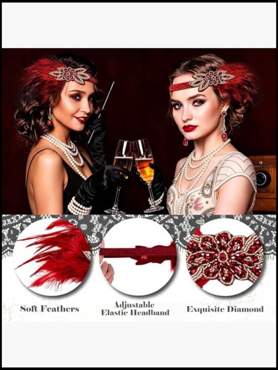 Flapper Headband Accessories Great Gatsby Roaring 20s Costume Feather Shawl Set main image 6